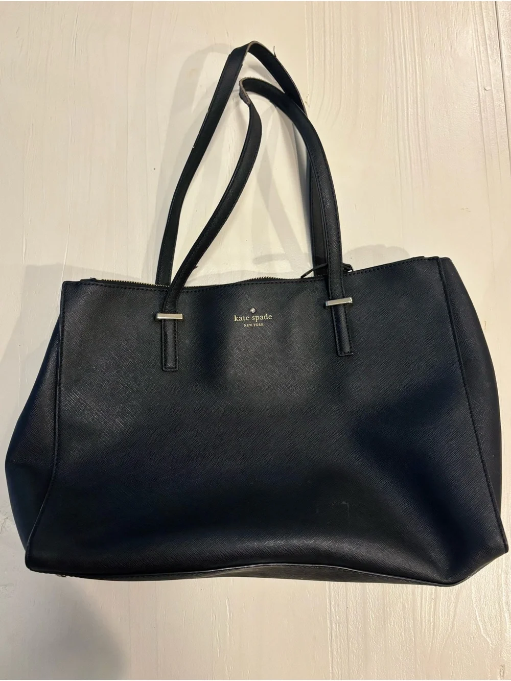 kate spade Black Saffiano Leather Tote with Top Zip